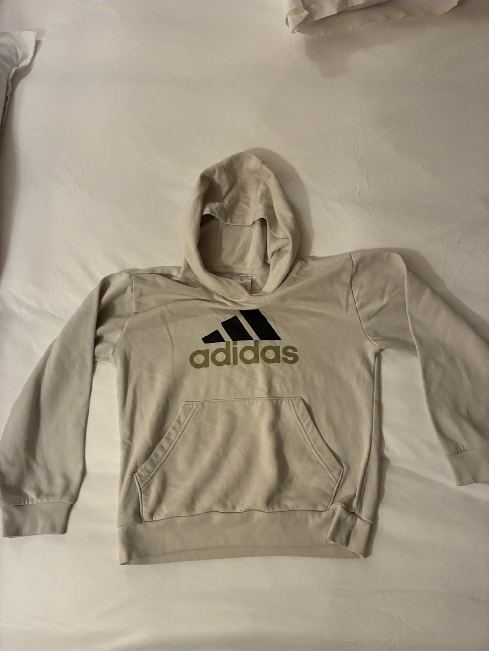 adidas Kids Cream Hoodie with Black & Gold Logo